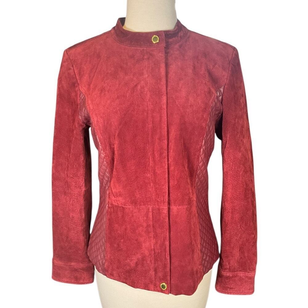 Isaac Mizrahi Live Y2K Burgundy Leather Quilted Fitted Office Siren McBling SZ 6